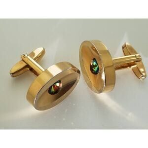 Vintage Oval Cufflinks for Men, Unique Gold Cufflinks Rivoli Stone By Sarah Cov